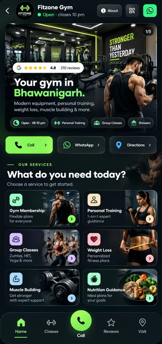 Fitzone Gym app-style website