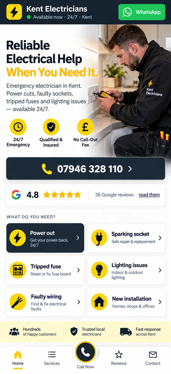 Kent Electricians app-style website
