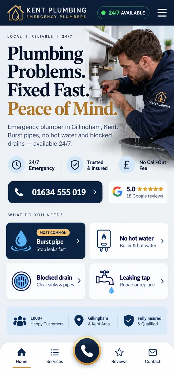 Kent Plumbing app-style website
